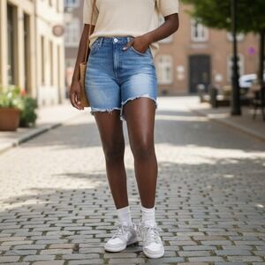 Good American 20W Plus Good Icon Denim Shorts Retro Distress Ripped Summer Beach